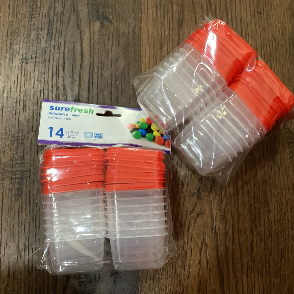 New lot of 2 Sure Fresh sets of 14 small plastic lidded containers.  Total of 28